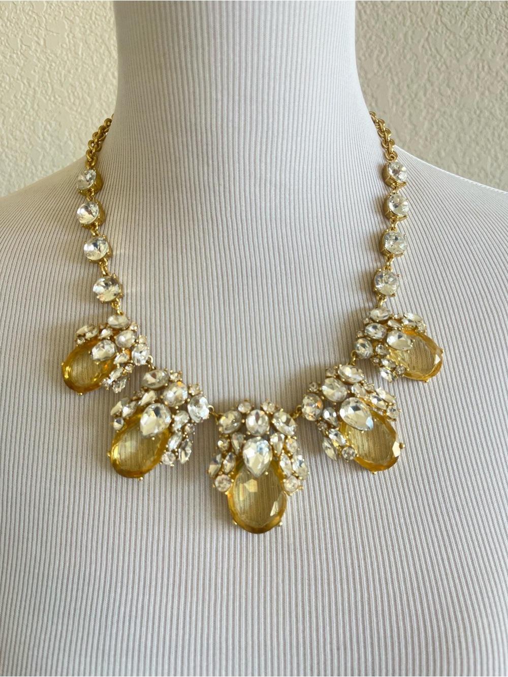 Talbots Gold-Tone Necklace with Yellow Teardrop and Clear Crystals